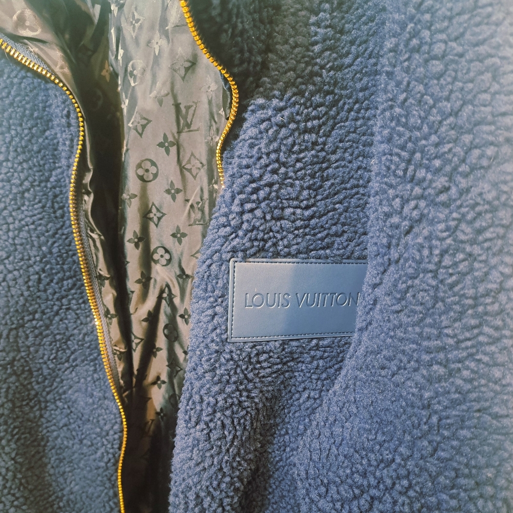 Vintage Louis Vuitton Sherpa Navy Blue Jacket In Excellent Condition XL - Picture 11 of 12